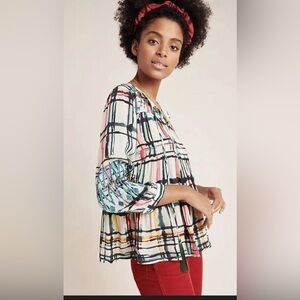 Anthropologie Vineet Bahl stunning colorful peasant top with embroidery XS